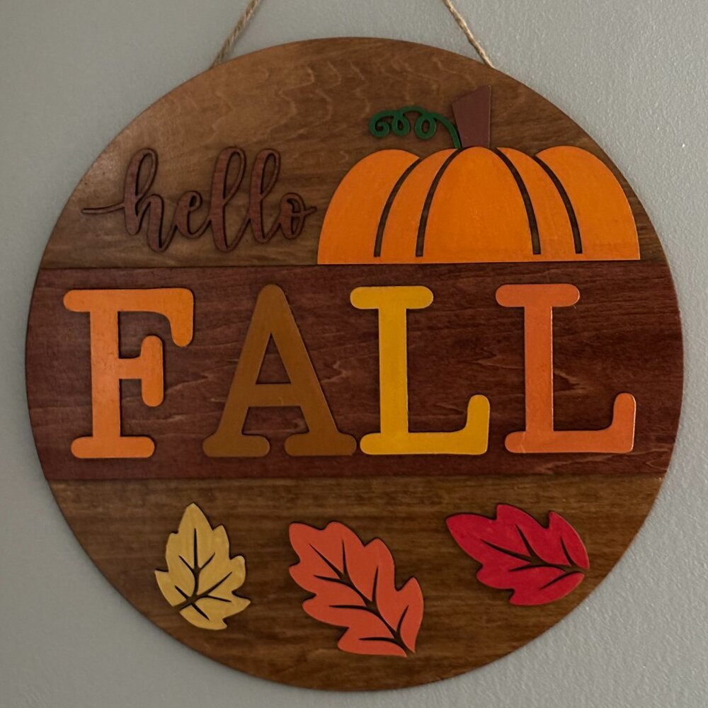 🍁 Hello Fall Wooden Sign – Rustic Autumn Door Décor